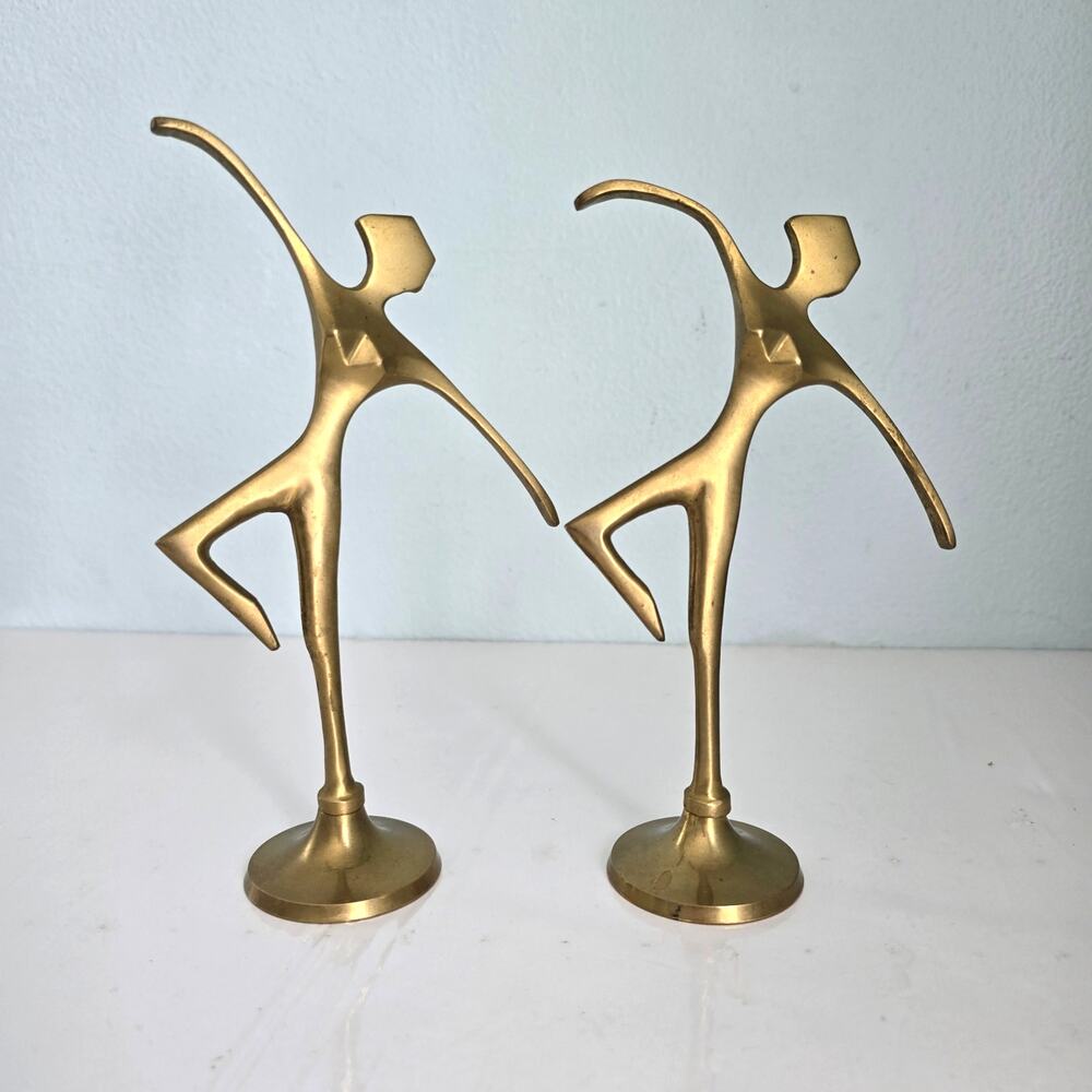 Mid Century Modern Brass Ballet Dancer Figurines Set of 2 Abstract Minimalist